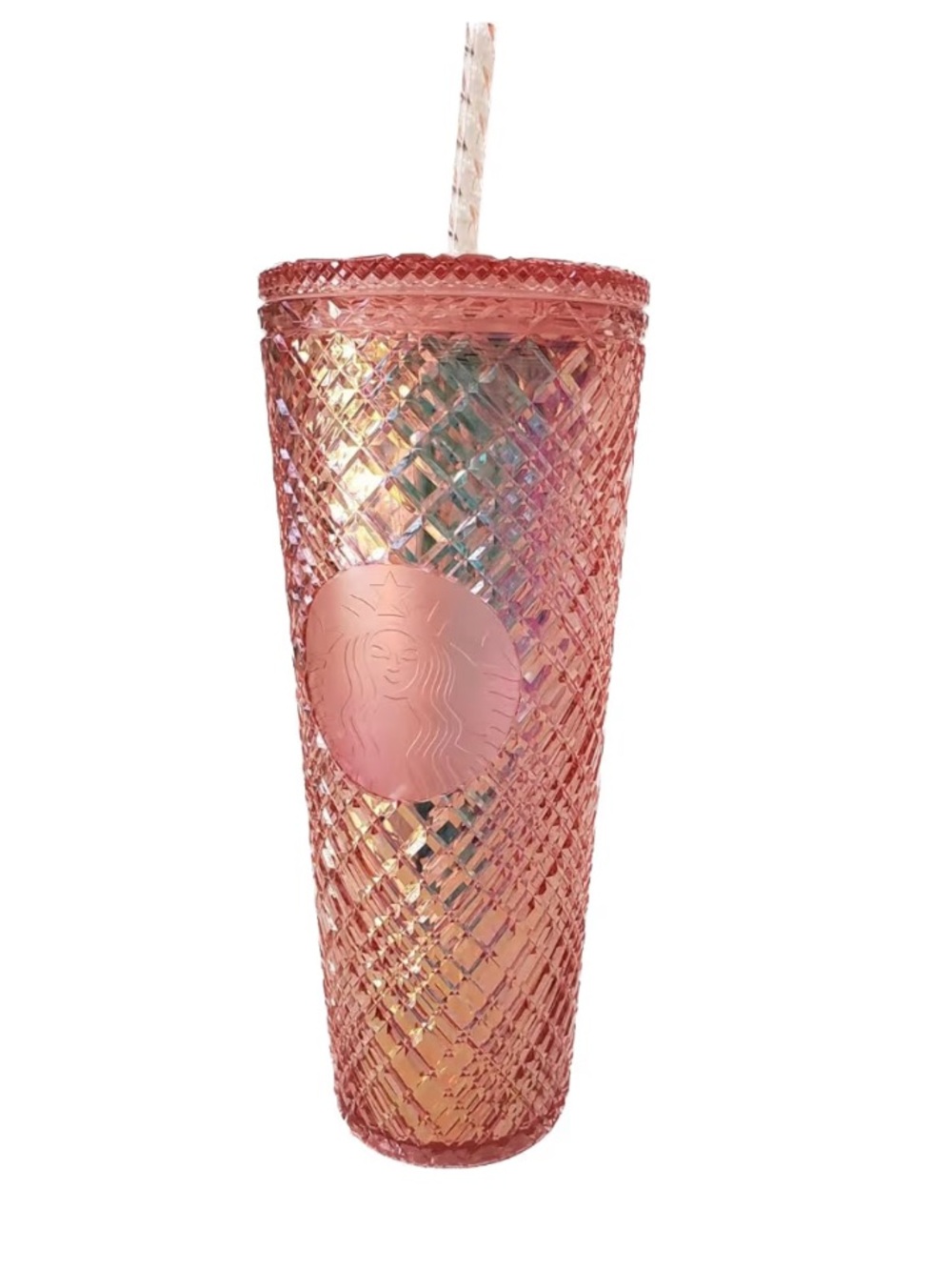 Starbucks 2021 24 oz Rose Gold Diamond-Cut Tumbler with Straw